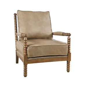 Ellsey Spindle Arm Faux Buff Leather Accent Chair
