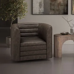 Gt Upholstered Channel Tufted Barrel Accent Swivel Chair