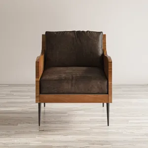Karma Genuine Leather Solid Wood Rustic Accent Chair
