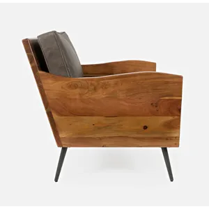 Karma Genuine Leather Solid Wood Rustic Accent Chair