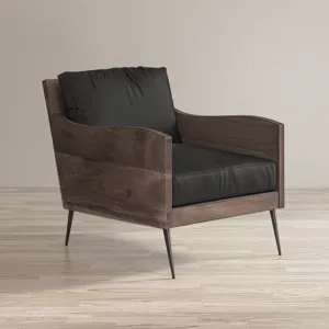 Karma Genuine Leather Solid Wood Rustic Accent Chair