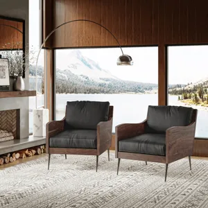 Karma Genuine Leather Solid Wood Rustic Accent Chair