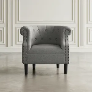 Lily Transitional Contemporary Upholstered Barrel Curved Back Accent Chair With Nailhead Trim