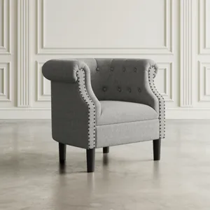 Lily Transitional Contemporary Upholstered Barrel Curved Back Accent Chair With Nailhead Trim