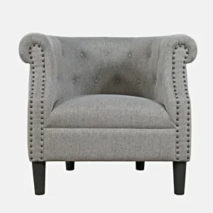Lily Transitional Contemporary Upholstered Barrel Curved Back Accent Chair With Nailhead Trim