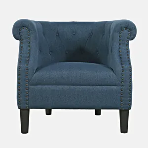 Lily Transitional Contemporary Upholstered Barrel Curved Back Accent Chair With Nailhead Trim