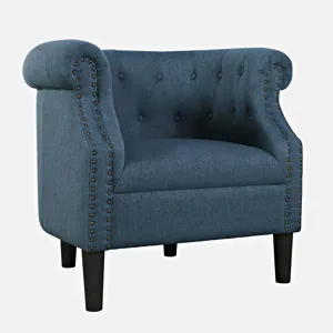 Lily Transitional Contemporary Upholstered Barrel Curved Back Accent Chair With Nailhead Trim