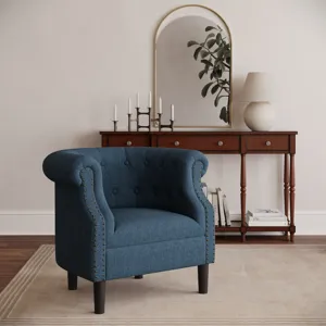 Lily Transitional Contemporary Upholstered Barrel Curved Back Accent Chair With Nailhead Trim