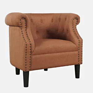 Lily Transitional Contemporary Upholstered Barrel Curved Back Accent Chair With Nailhead Trim