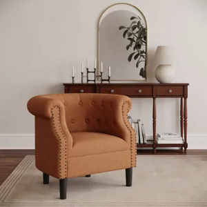 Lily Transitional Contemporary Upholstered Barrel Curved Back Accent Chair With Nailhead Trim