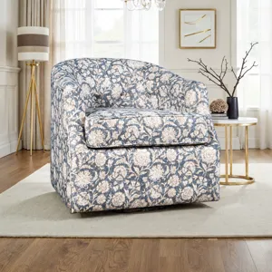 Lottie Modern Cottage Floral Print Upholstered Accent Swivel Chair
