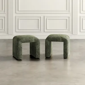 Sophia Modern Luxury Curved Upholstered Waterfall Jacquard Petite Ottoman Bench Set Of 2