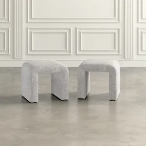 Sophia Modern Luxury Curved Upholstered Waterfall Jacquard Petite Ottoman Bench Set Of 2