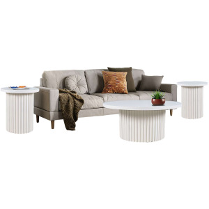Auden Three Piece Mid-Century Modern Fluted Living Room Coffee And End Table Set