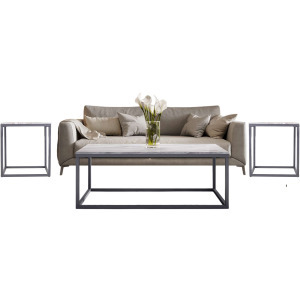 Wynn Modern Luxe Three Piece Living Room Solid Marble Coffee And Matching End Tables Set