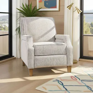 York Modern Transitional Linen Upholstered Recliner Accent Chair With Nailhead Trim