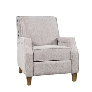 York Modern Transitional Linen Upholstered Recliner Accent Chair With Nailhead Trim