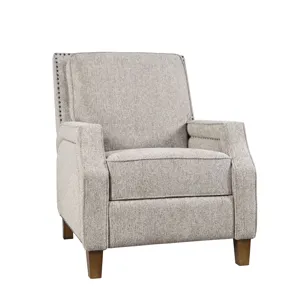 York Modern Transitional Linen Upholstered Recliner Accent Chair With Nailhead Trim