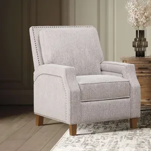 York Modern Transitional Linen Upholstered Recliner Accent Chair With Nailhead Trim
