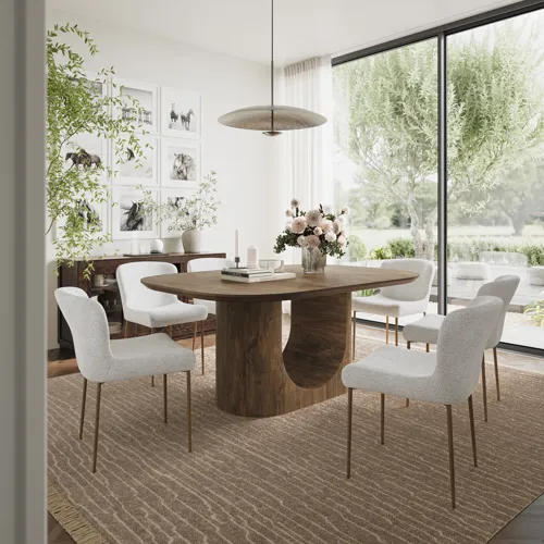 Luna 70" Modern Architectural Pedestal Curved Dining Table