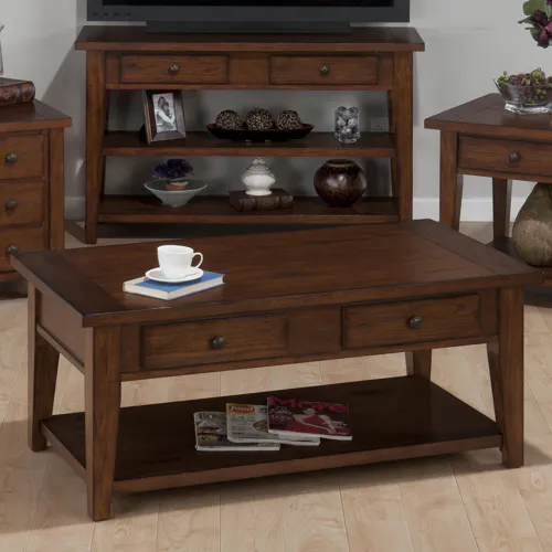 Clay County Oak Double Header Cocktail Table with 4 Drawers