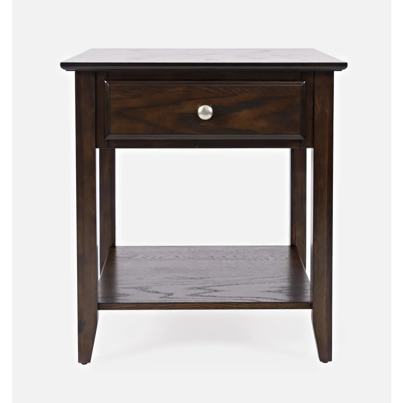 Modern Espresso Traditional End Table With Drawer And Shelf
