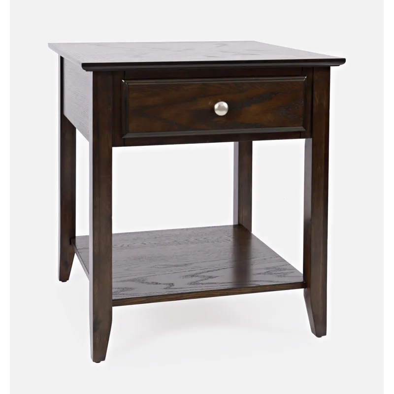 Modern Espresso Traditional End Table With Drawer And Shelf