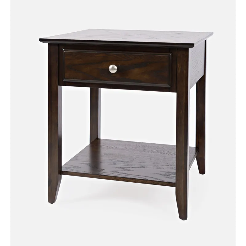 Modern Espresso Traditional End Table With Drawer And Shelf