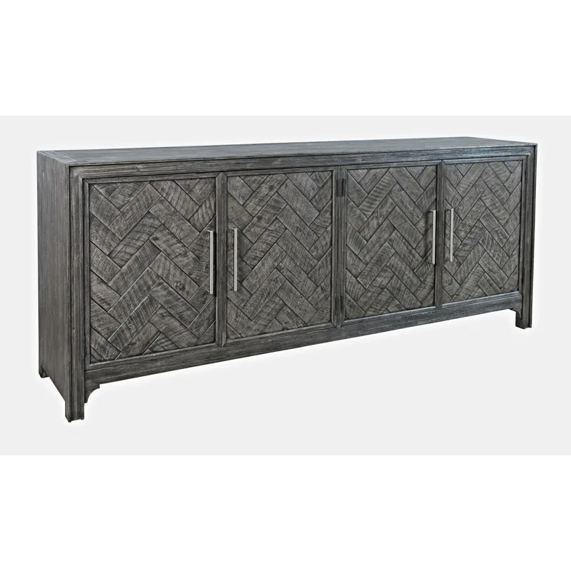 Gramercy Mid-Century Modern Chevron Four Door 79\" Accent Cabinet