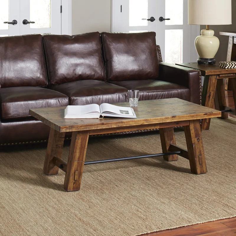 Cannon Valley Rustic Distressed Industrial Trestle 50\" Coffee Table