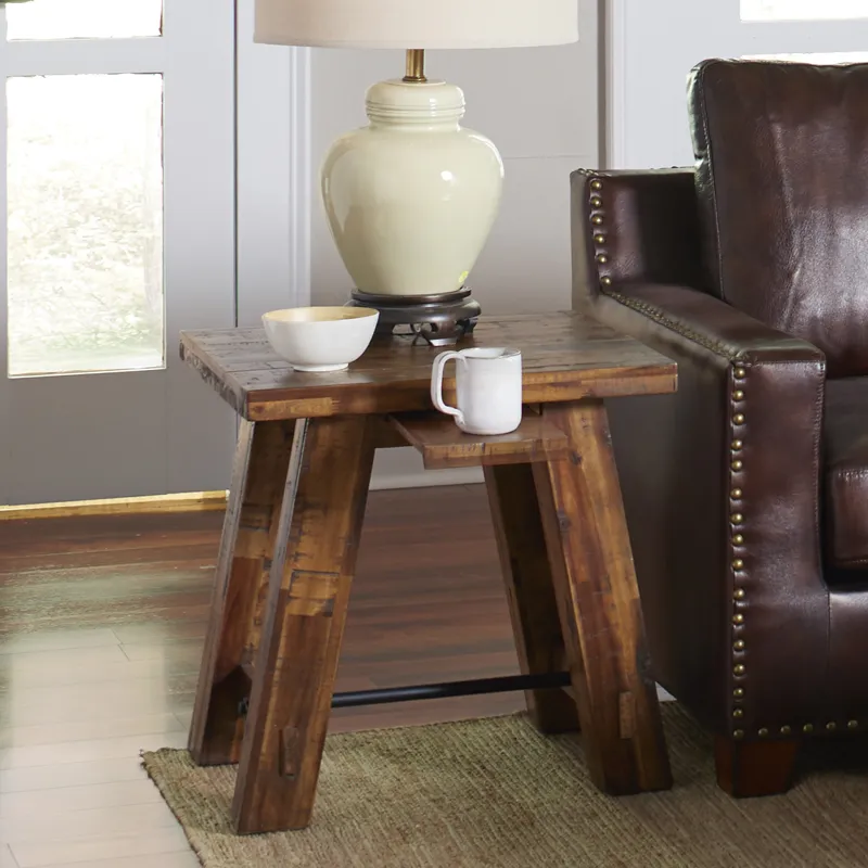 Cannon Valley Rustic Distressed Industrial Trestle End Table