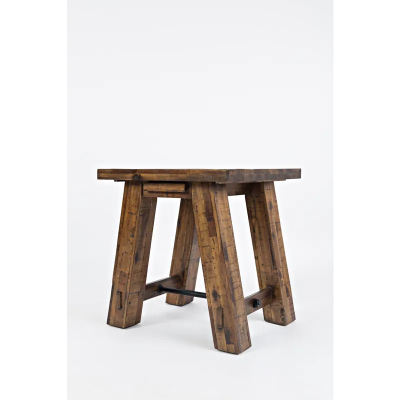 Cannon Valley Rustic Distressed Industrial Trestle End Table