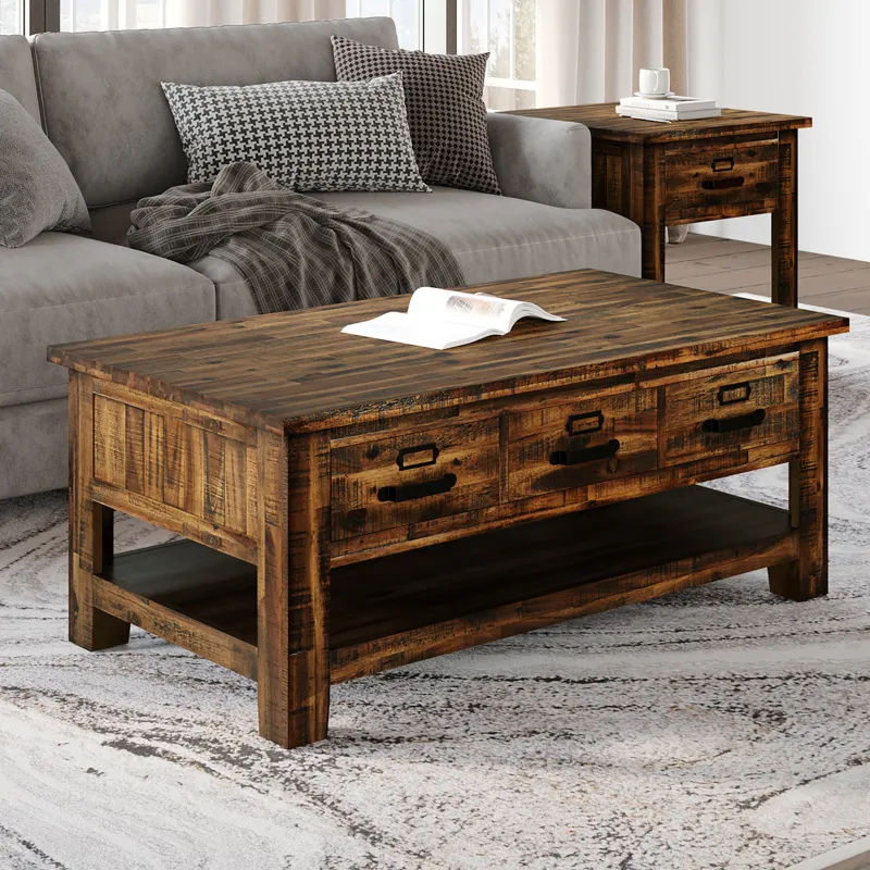Cannon Valley Distressed Industrial Three Drawer 48\" Coffee Table