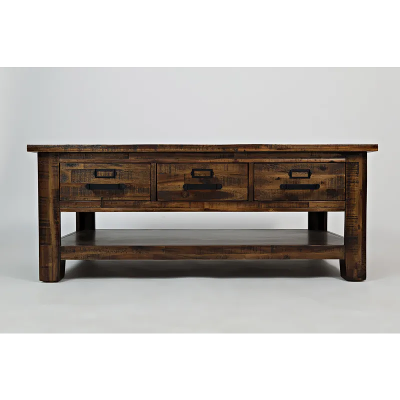Cannon Valley Distressed Industrial Three Drawer 48\" Coffee Table