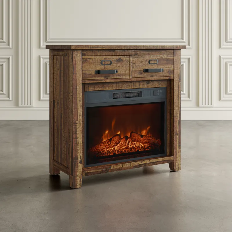 Cannon Valley Industrial Modern 32\" Electric Fireplace Console TV Stand