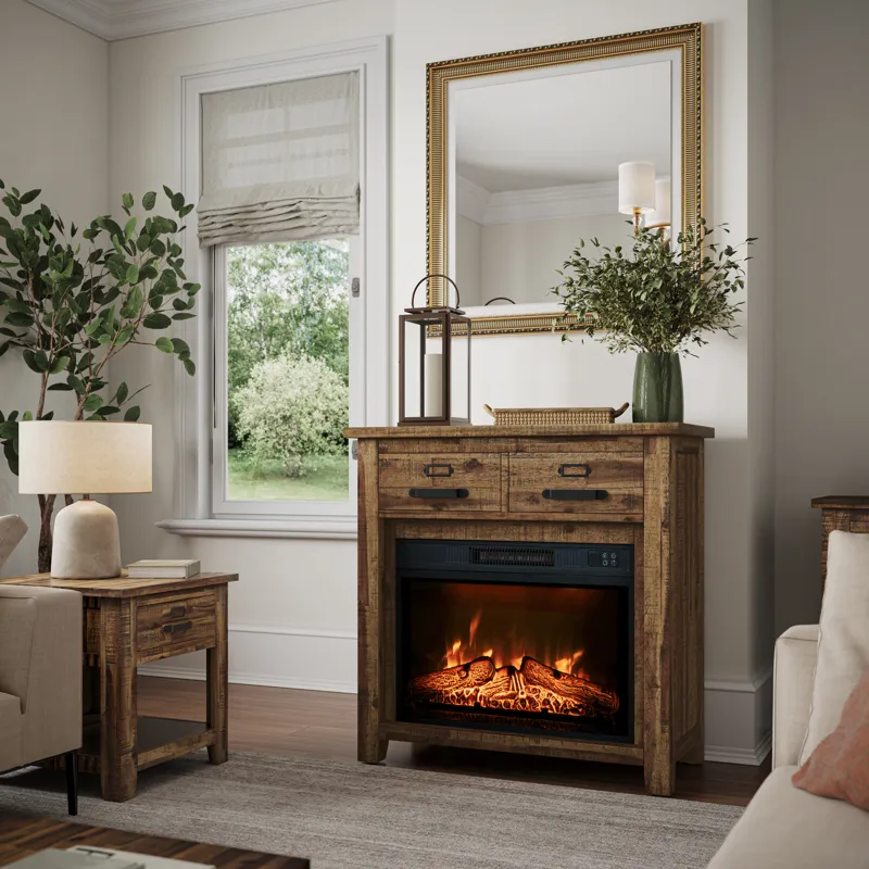 Cannon Valley Industrial Modern 32\" Electric Fireplace Console TV Stand