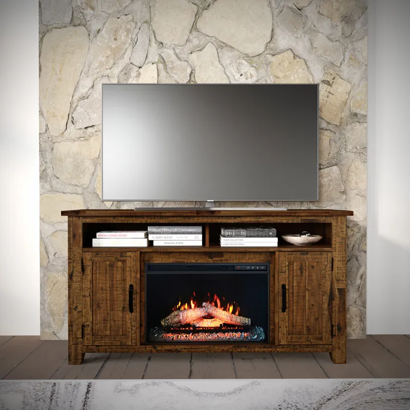 Cannon Valley Industrial Modern 60\" Storage Console TV Stand With Electric Fireplace