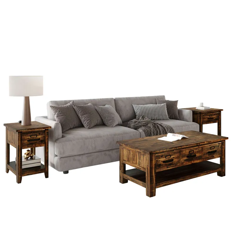 Cannon Valley Rustic Modern Three Piece Living Room Coffee, End Table And Side Table Set