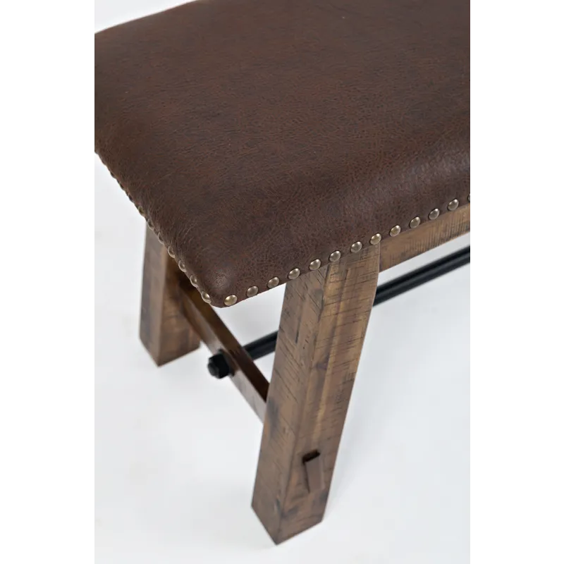 Cannon Valley Distressed Industrial 56\" Distressed Wood Bench With Upholstered Seat