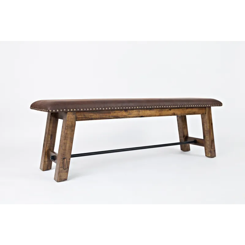 Cannon Valley Distressed Industrial 56\" Distressed Wood Bench With Upholstered Seat