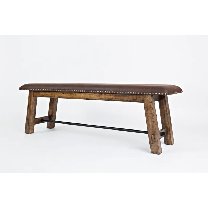 Cannon Valley Distressed Industrial 56\" Distressed Wood Bench With Upholstered Seat