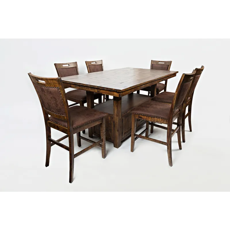 Cannon Valley Rustic Industrial Brown 72\" Table And 6 Upholstered Counter Stools