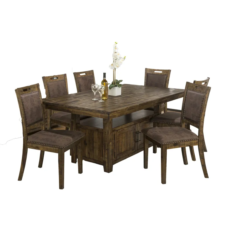 Cannon Valley Rustic Industrial Brown 72\" Table And 6 Upholstered Dining Chairs