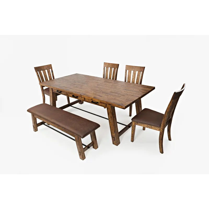 Cannon Valley Rustic Industrial Brown 82\" Table And 4 Slat Dining Chairs And Bench