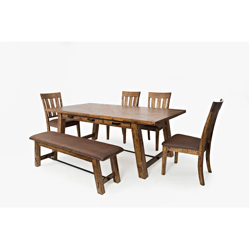Cannon Valley Rustic Industrial Brown 82\" Table And 4 Slat Dining Chairs And Bench