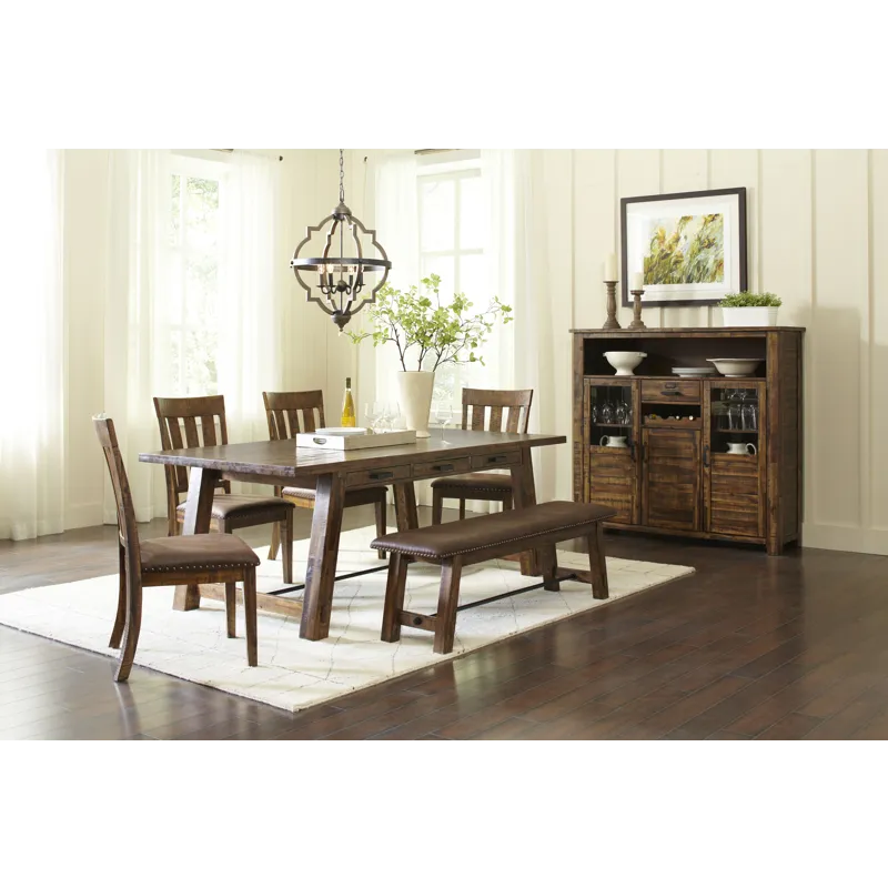 Cannon Valley Rustic Industrial Brown 82\" Table And 4 Slat Dining Chairs And Bench