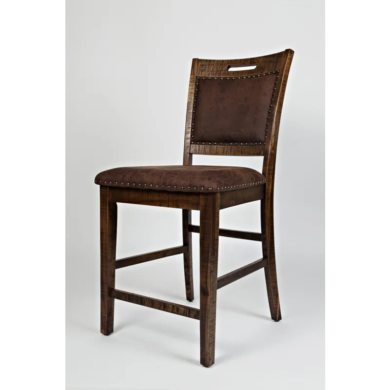 Cannon Valley Distressed Industrial Nailhead Trim Upholstered Back Counter Stool(Set Of 2)