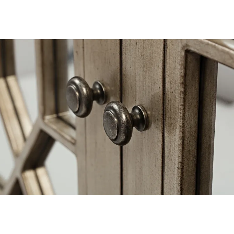 Casa Bella Glam 50\" Mirrored Console Two Door Storage Cabinet Vintage Silver