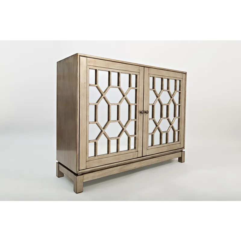 Casa Bella Glam 50\" Mirrored Console Two Door Storage Cabinet Vintage Silver