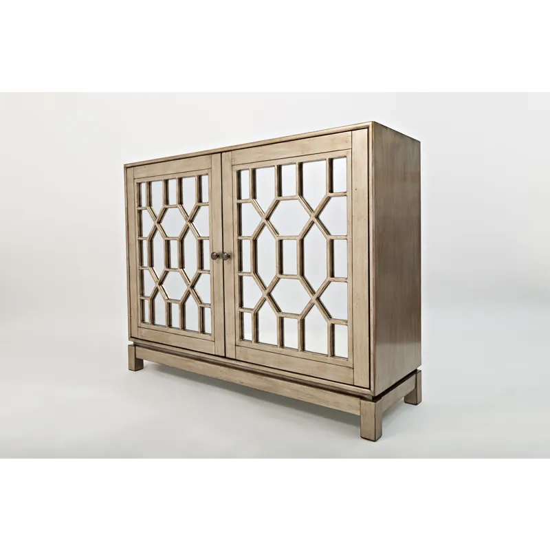 Casa Bella Glam 50\" Mirrored Console Two Door Storage Cabinet Vintage Silver